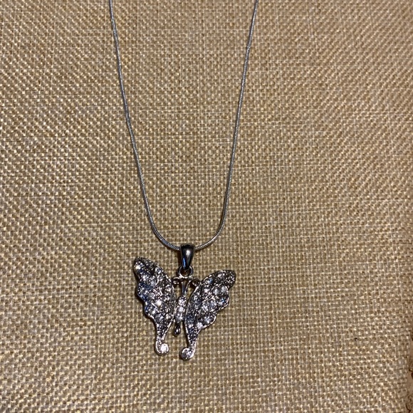 Butterfly pendant, silver tone with rhinestones. Good condition. - Picture 2 of 5